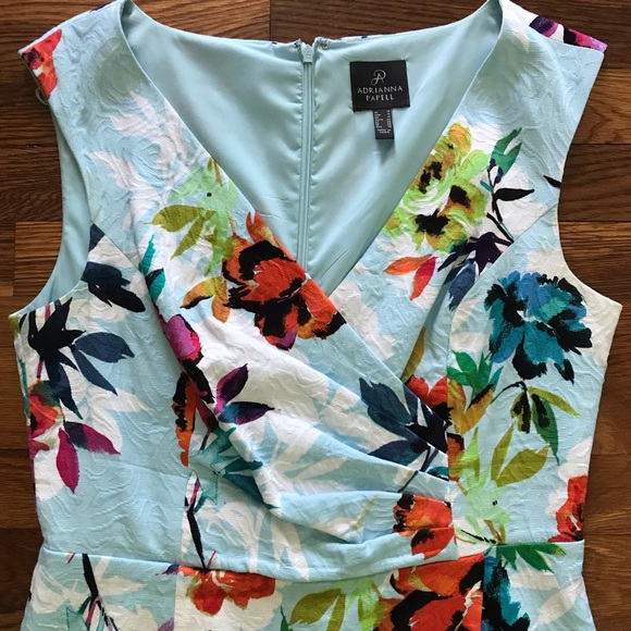 Adrianna Papell Sleeveless V-Neck Draped Front Floral Dress Size 10 - Picture 3 of 11